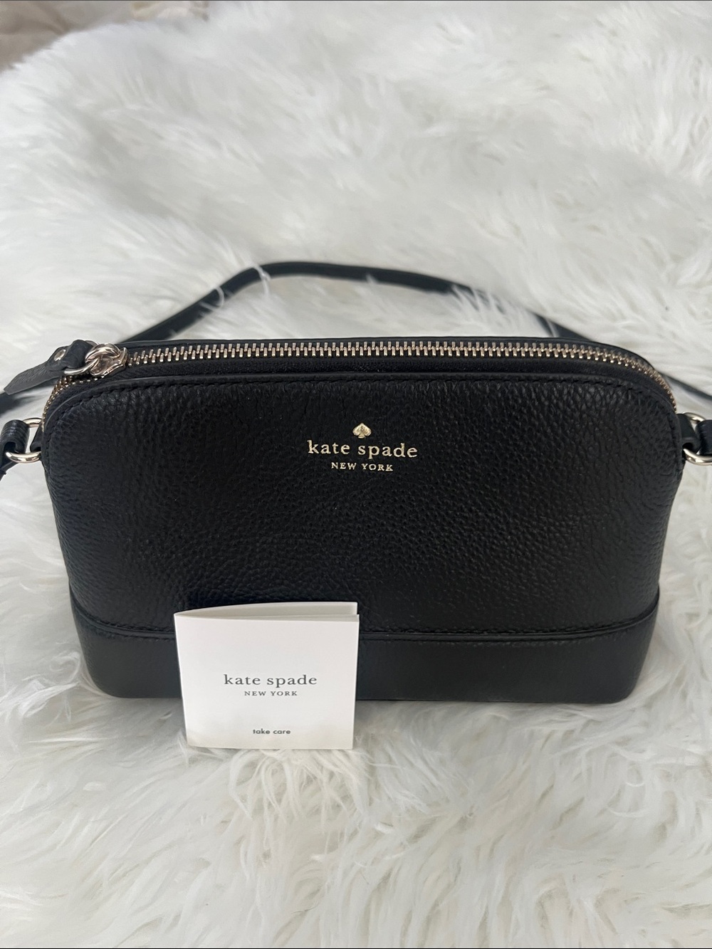 kate spade black pebble leather crossbody bag with gold logo